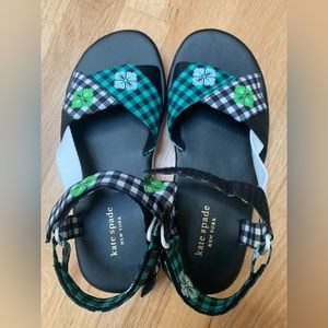 KATE SPADE Dotty Gingham Jacquard Sandals 6.5 Green